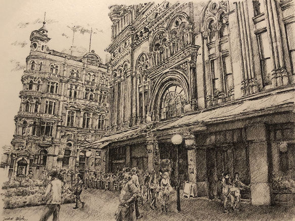 街區一隅（墨爾本）A Corner in Melbourne fine line ink art by Mo Chuan (Yi Tsung Weng) TERAVARNA