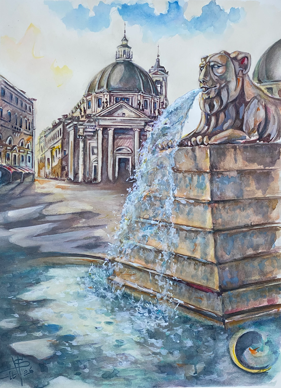 Le Lion de Rome | Original Watercolor on Arches Paper