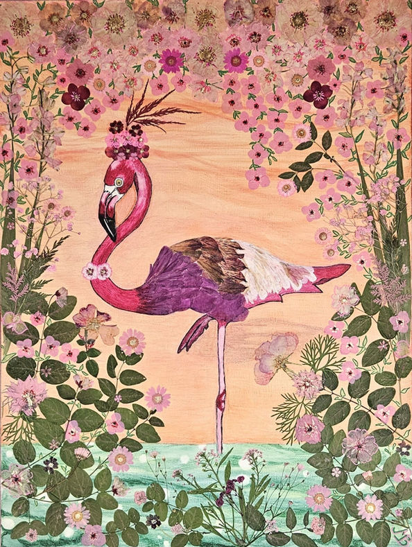 Pink Flamingo in Bloom | Mixed Media