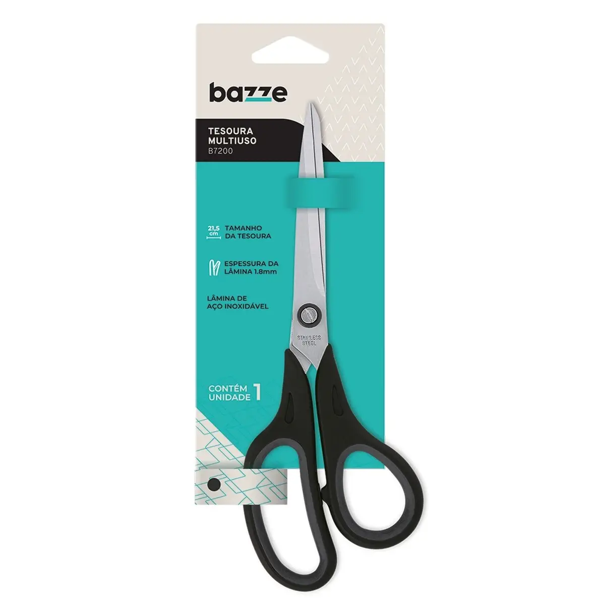 Tesoura Multiuso B7200 – 21,5 cm – Bazze (Cartela com 1 unidade)