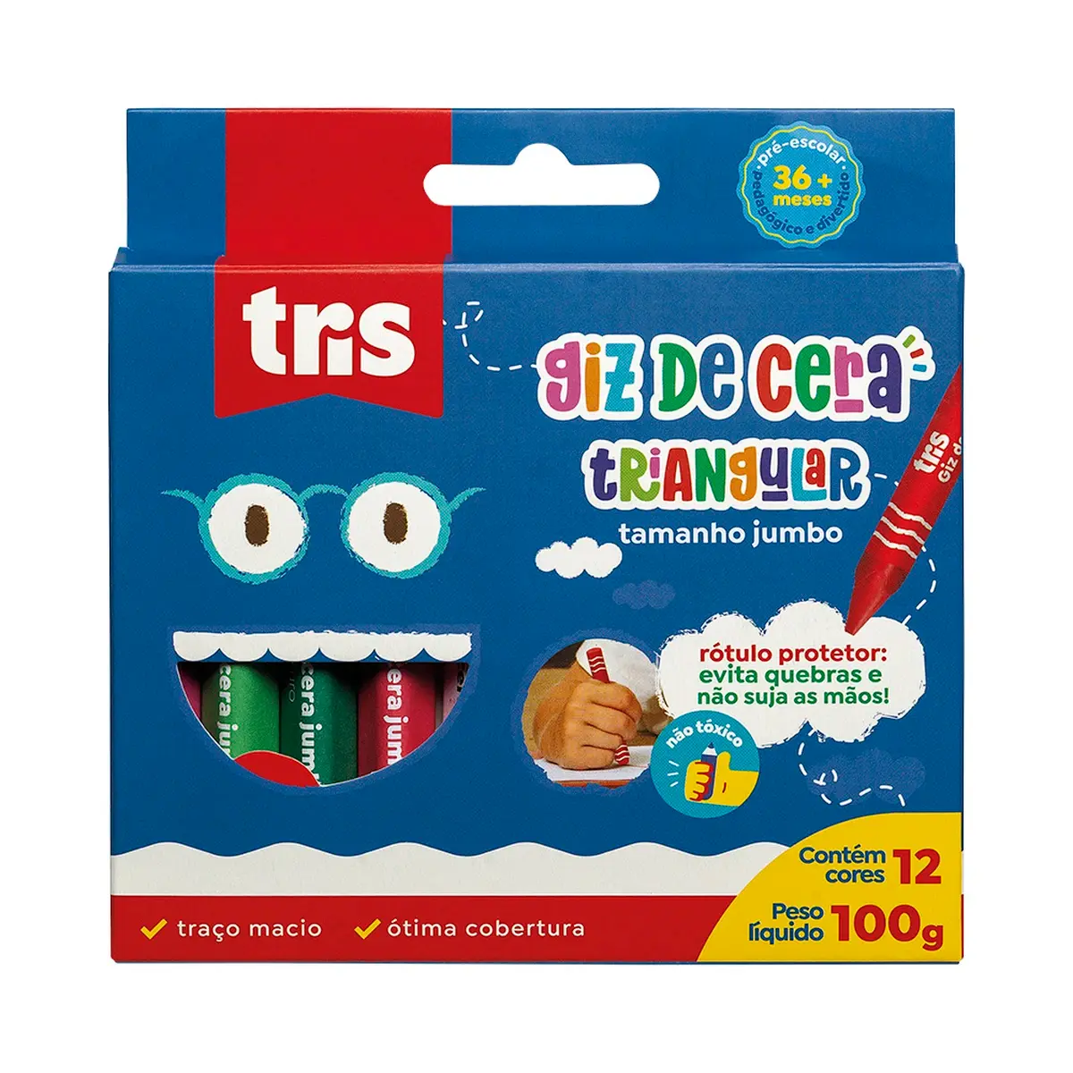 Giz de Cera Jumbo Triangular – 12 Cores – Tris