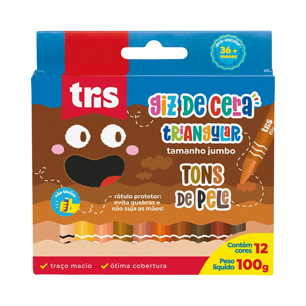 Giz de Cera Jumbo Triangular – Tons de Pele – 12 Cores – Tris