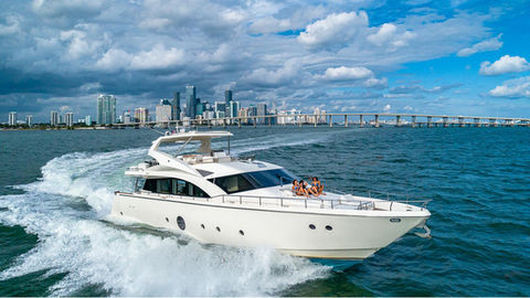 The 75' Aicon Therapy, a luxury yacht rental in Miami, features a spacious flybridge, plush lounge areas, en-suite staterooms, and a premium sound system. Whether you're planning a Miami yacht party, a sunset cruise, or a weekend escape, this yacht guarantees an unforgettable experience.