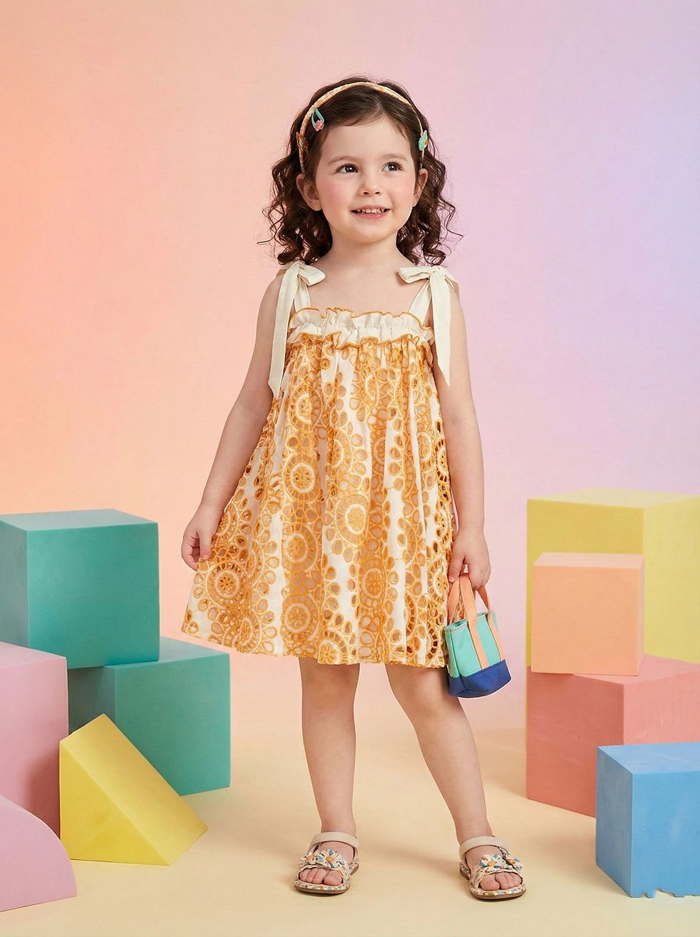 Thumbnail: designer kids boutique dress colorful embroidery