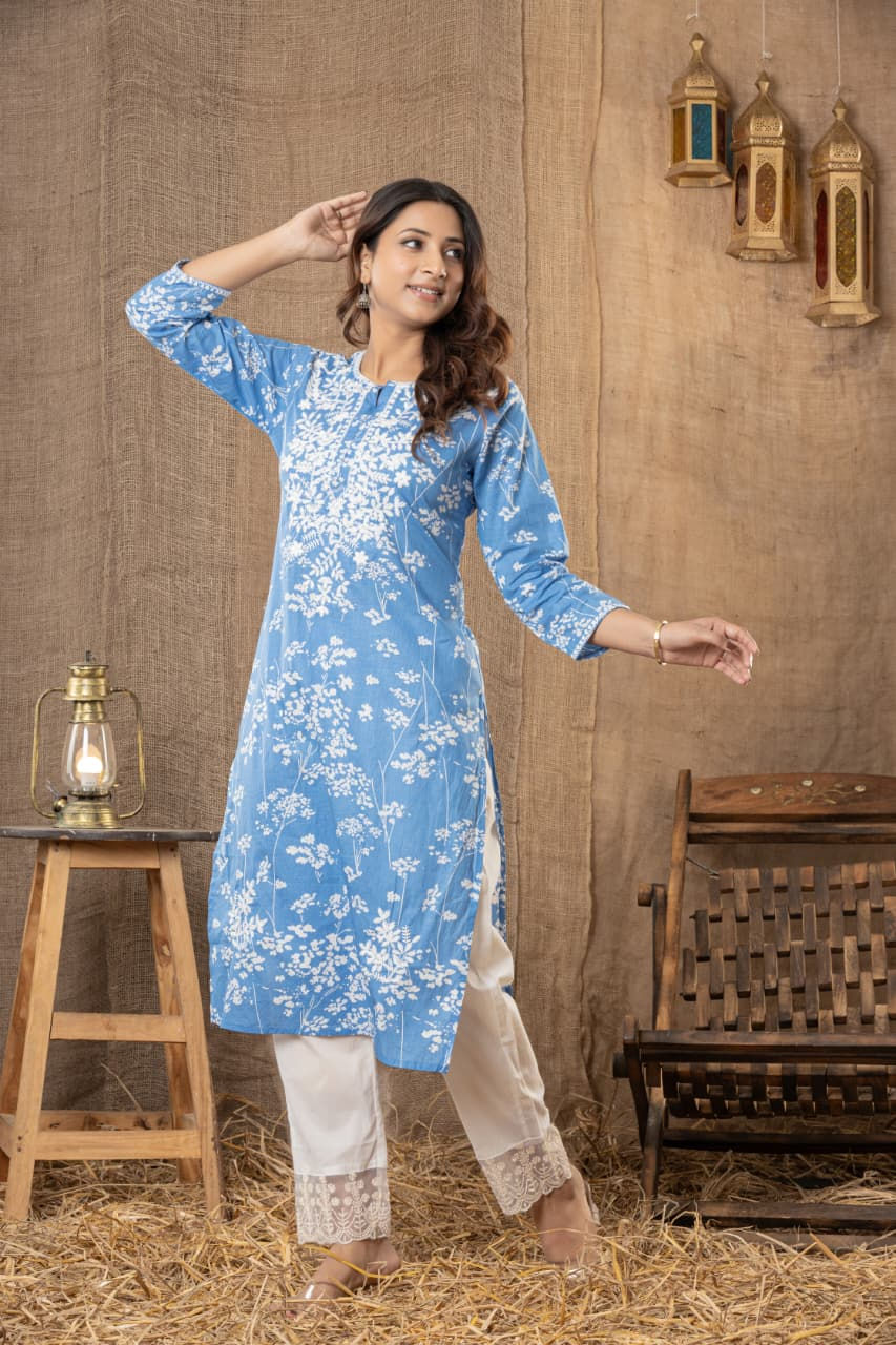 Thumbnail: traditional lucknowi chikankari kurti pant