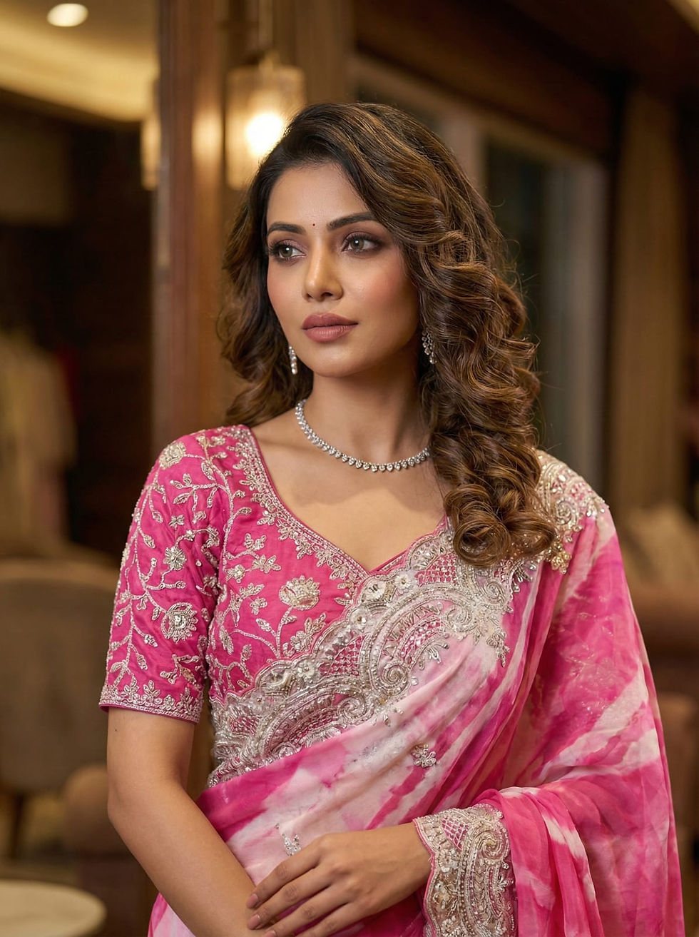 Premium leheriya silk saree festive look