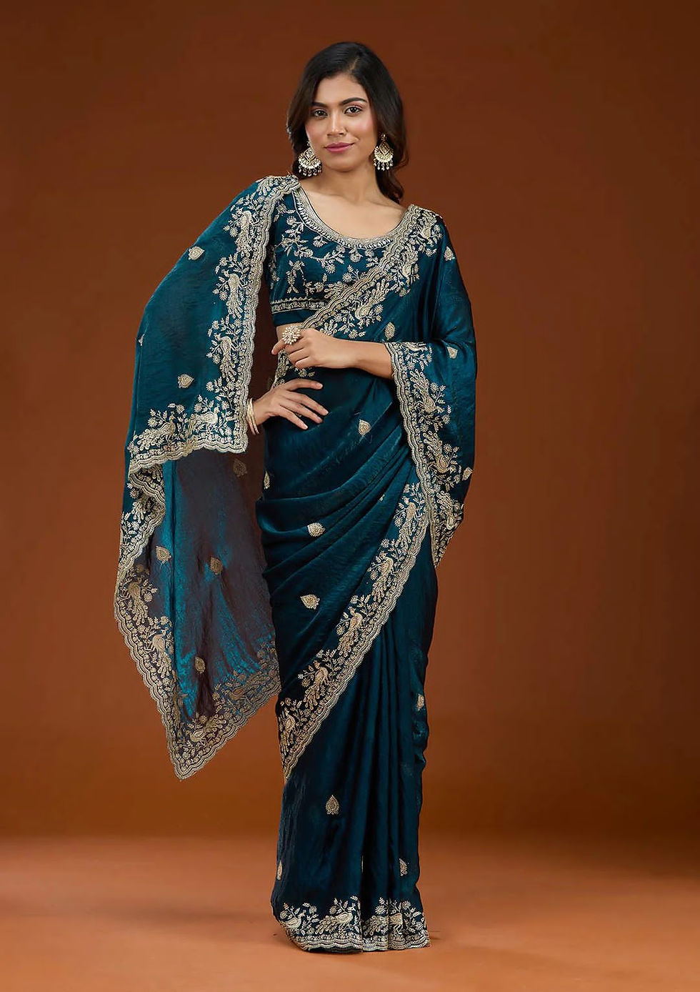 Thumbnail: Indian ethnic chiffon saree with border