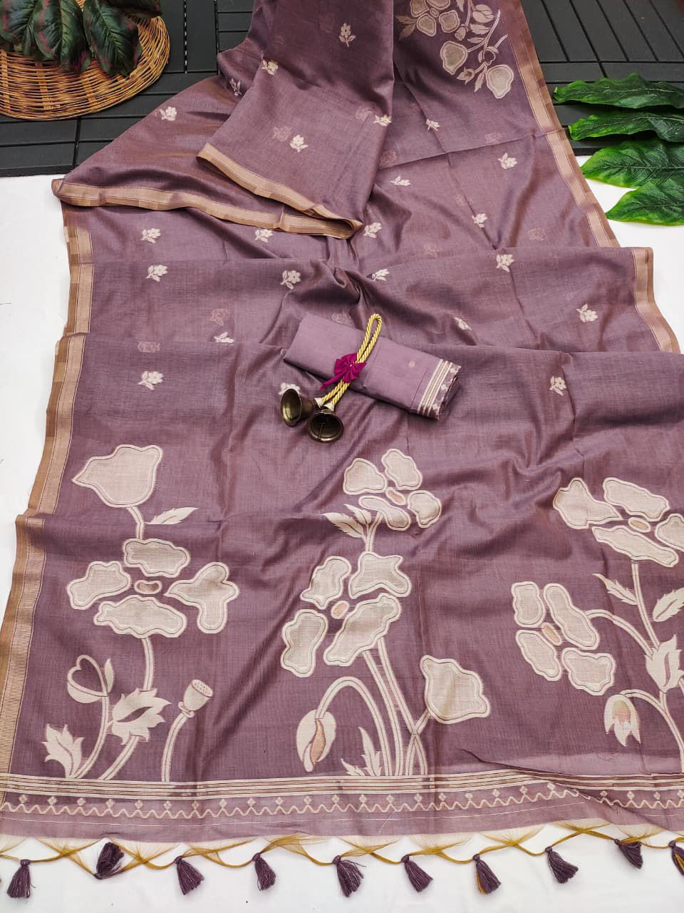 SP-12 jamdani floral weaving saree in muga cotton