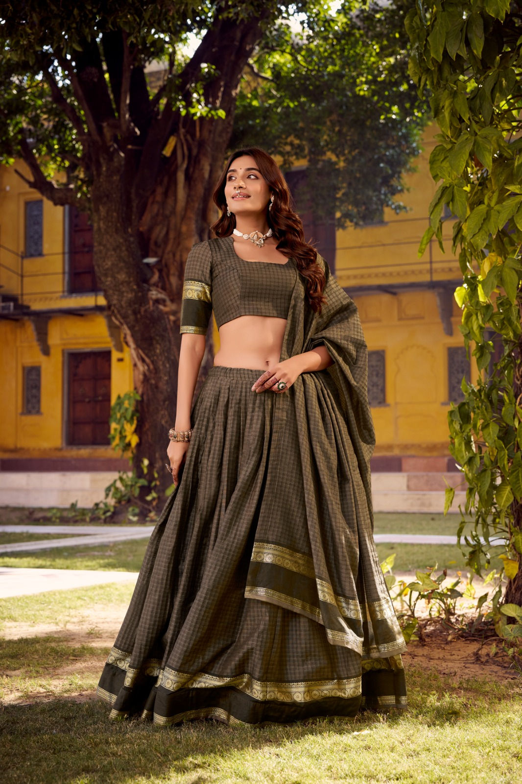SP-03 Chettinad Cotton Stitched Lehenga, Dupatta, Traditional Cotton Lehenga