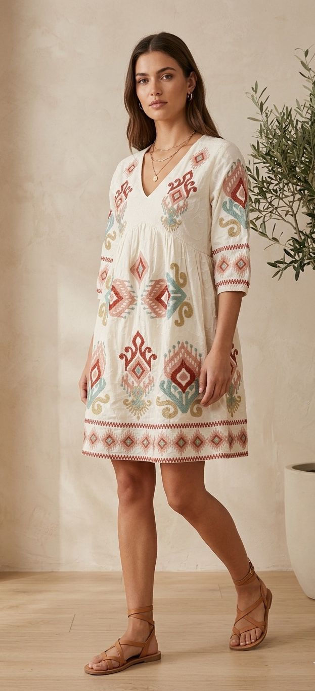 Thumbnail: Boho Chic Apparel tunic crafted from breathable khadi cotton with intricate embroidered details.