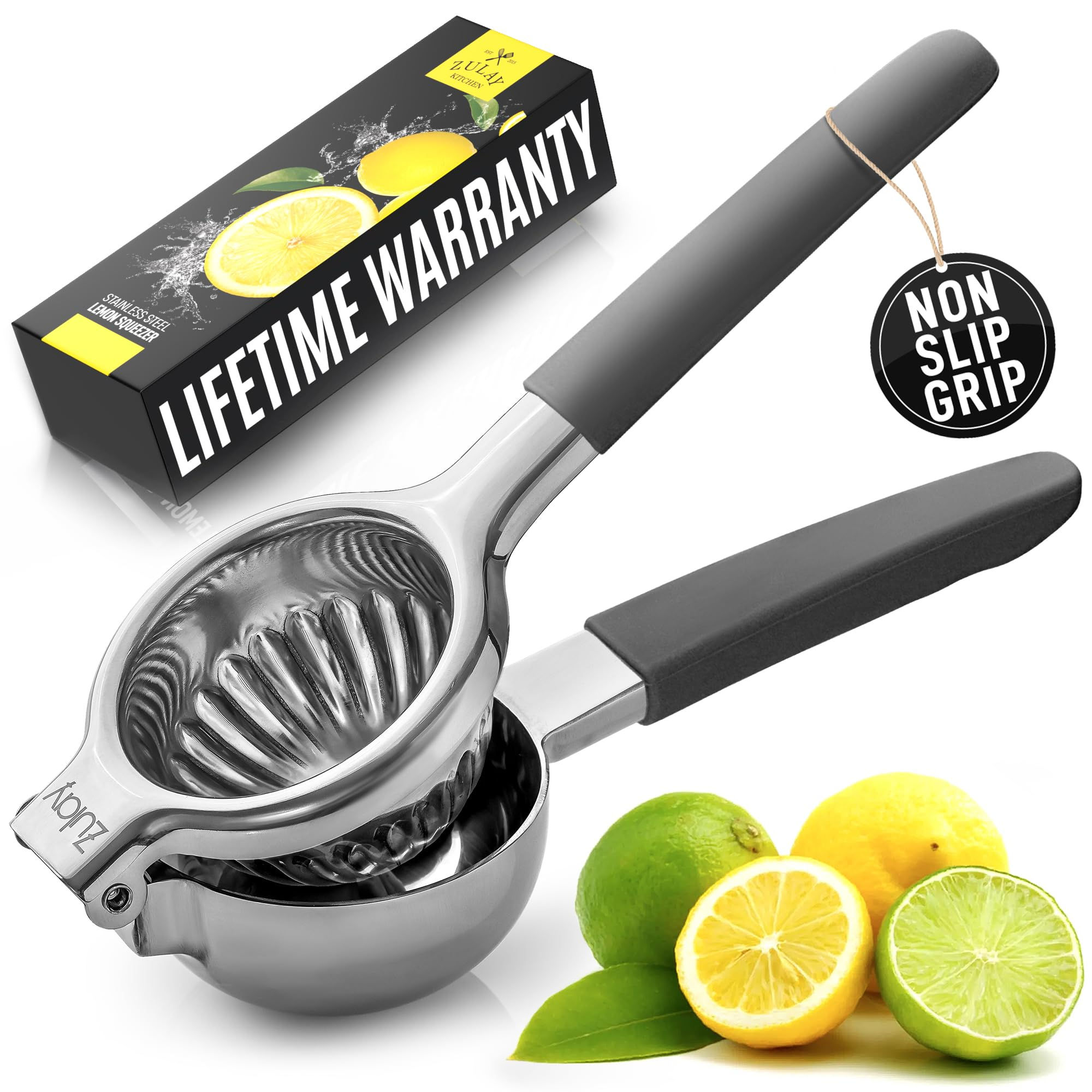 Zulay Lemon Squeezer Stainless Steel with Premium Heavy Duty Solid Metal Squeeze