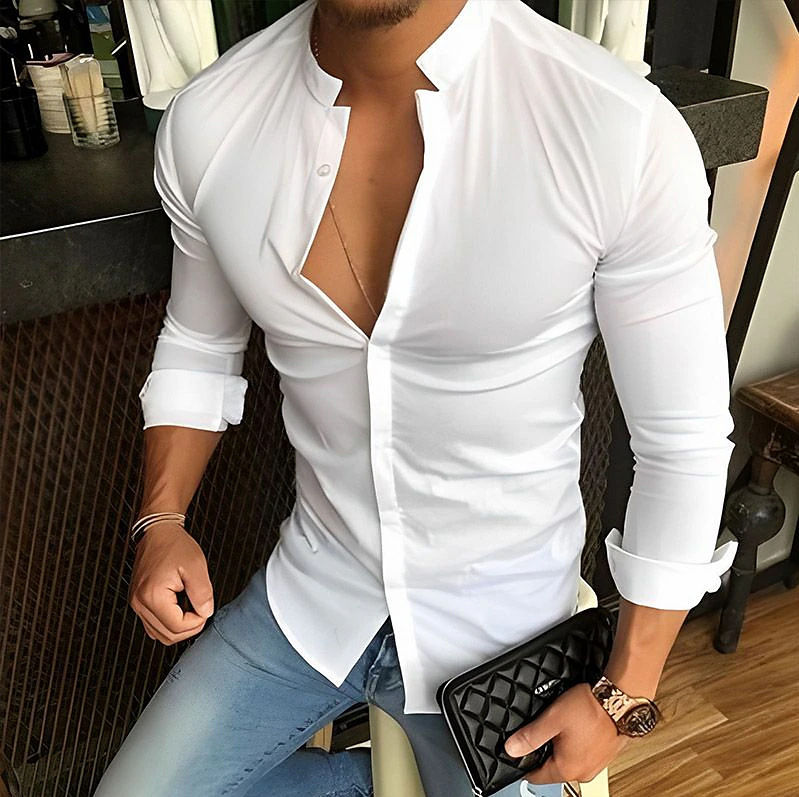 Thumbnail: Men's Casual Fashion Stand Collar Shirt