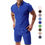 Thumbnail: Men's Short Sleeve Shorts Casual Suit Summer Waffle Solid Colour