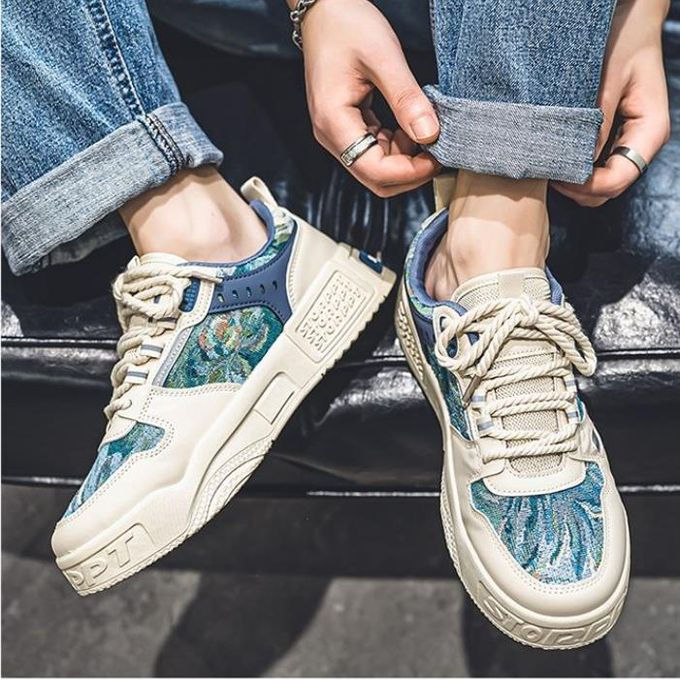Thumbnail: Fashion Lace Up Sneakers Men's Shoes-Blue/Beige