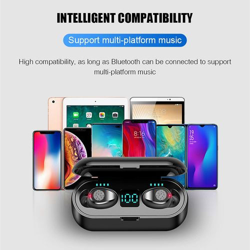 Thumbnail: F9 Bluetooth 5.0 Headset TWS Wireless Earphones 1200mAh black