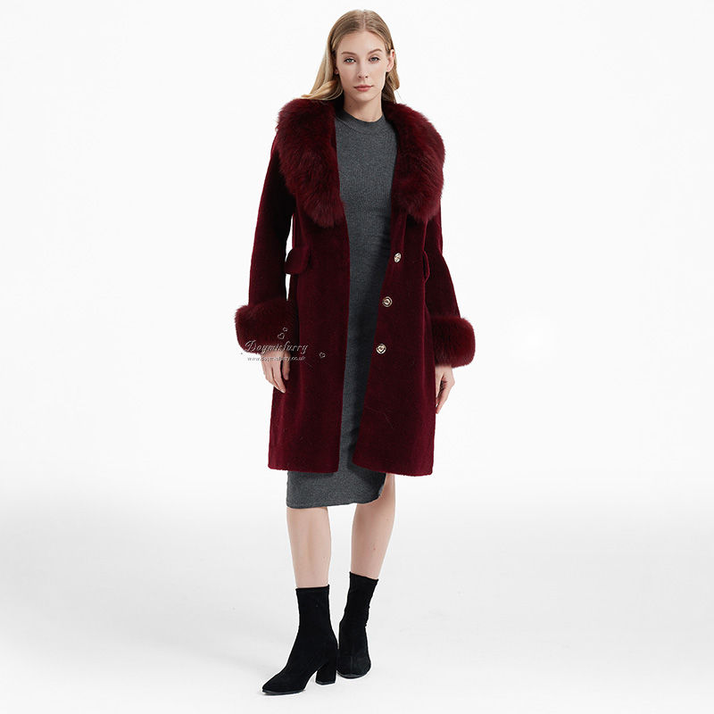 Thumbnail: Wool Coat With Fox Fur Collar & Cuff