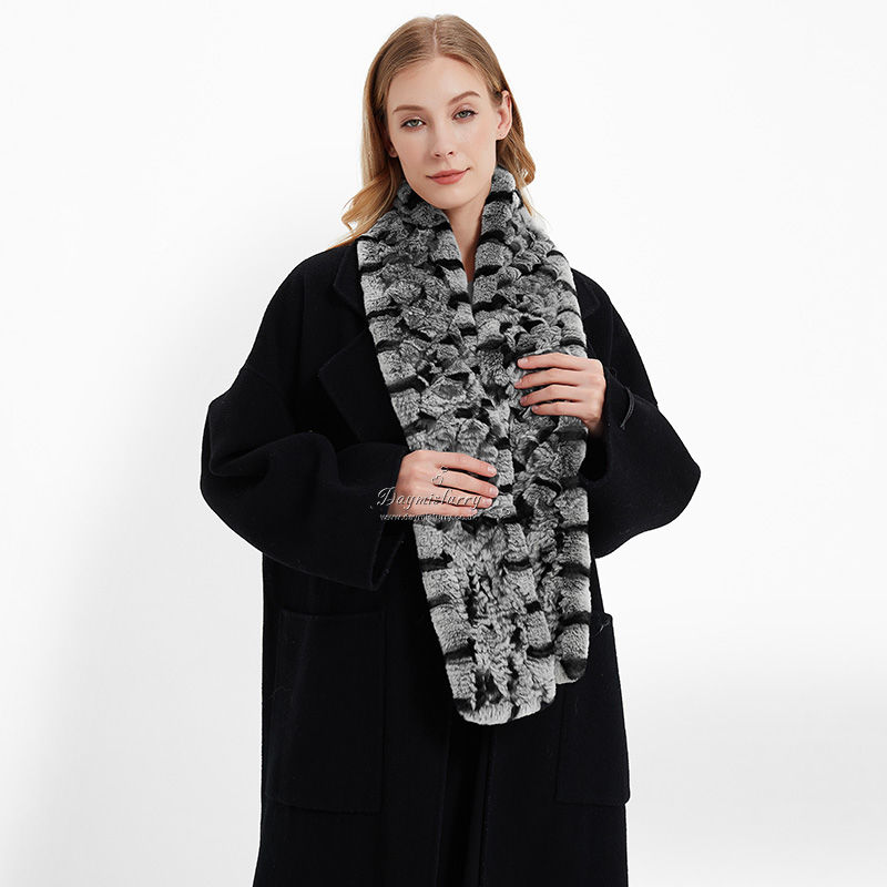 Thumbnail: Rex Rabbit Fur Scarf in Chinchilla Print