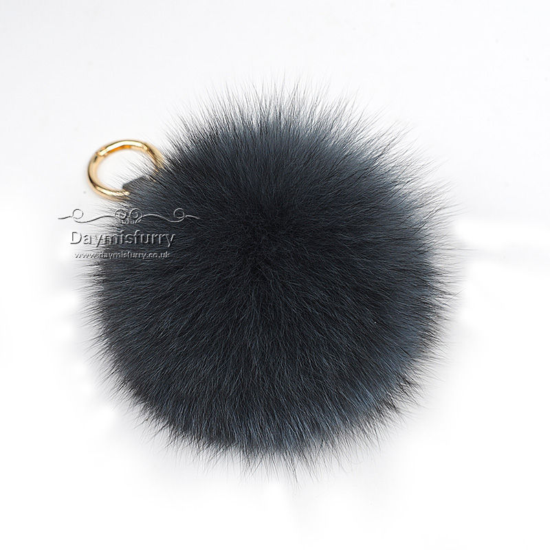 Thumbnail: Fox Fur Pom Pom Bag Charm Pendant - Charcoal