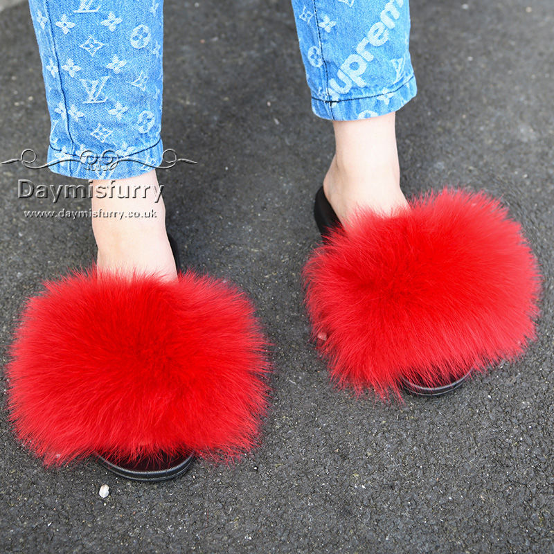 Thumbnail: Fox Fur Slides in Red