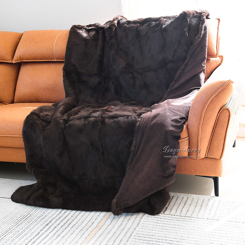 Thumbnail: Full Pelt Rabbit Fur Blanket  in Chocolate