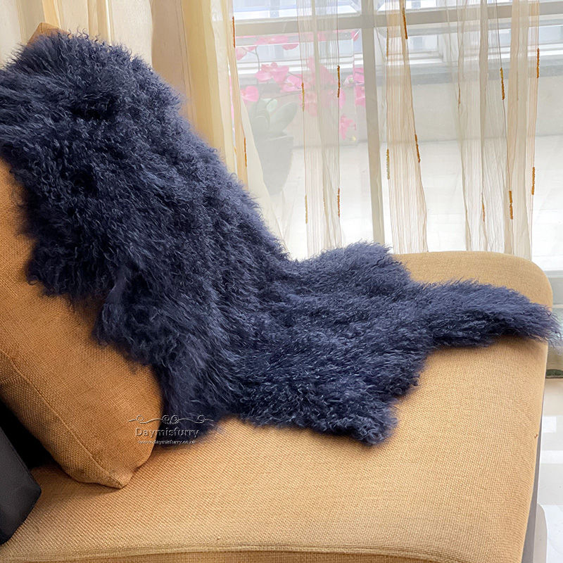 Thumbnail: Tibetan / Mongolian Lambskin Pelt Rug - Navy