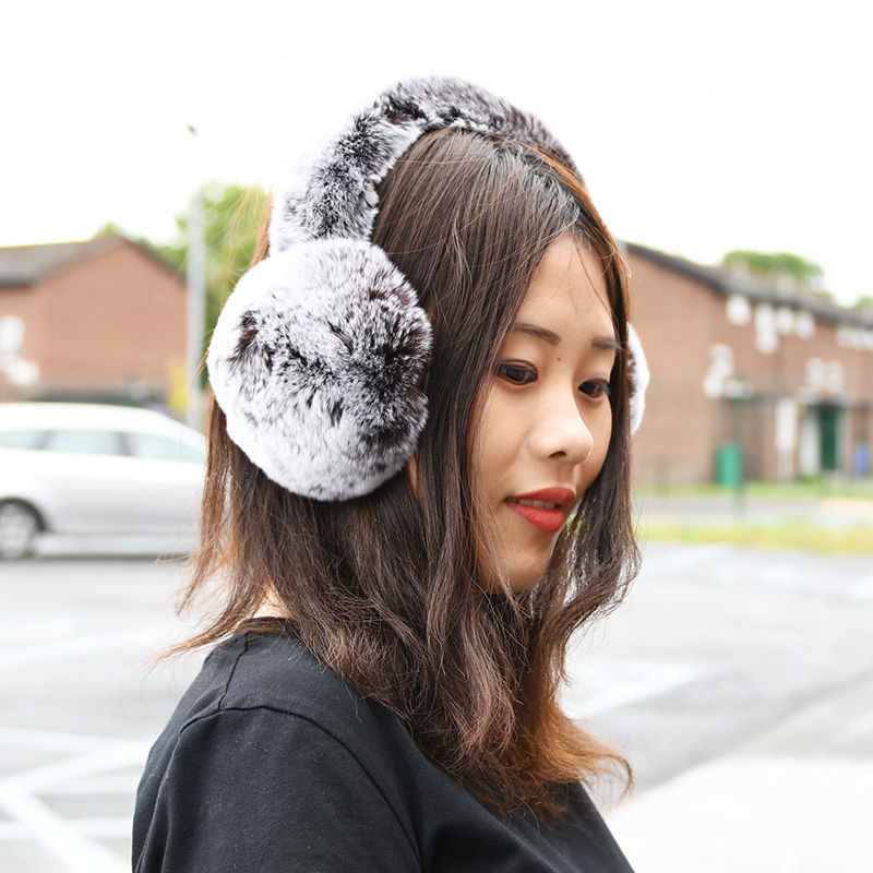 Thumbnail: DMA40A Rex Rabbit Fur Earmuffs With Matching Fur Band In Brown Frost