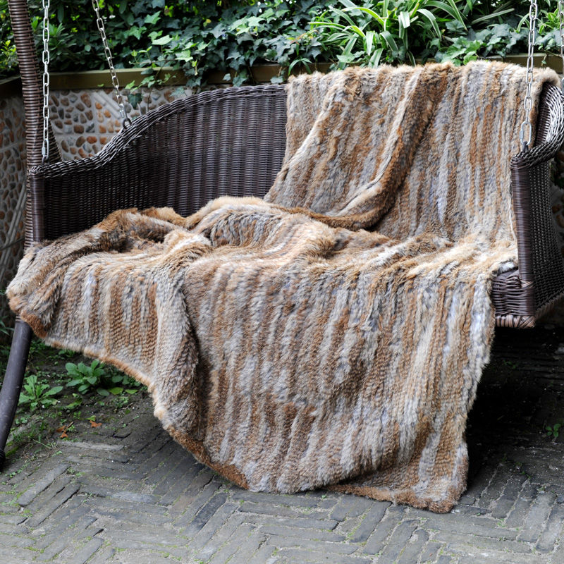 Thumbnail: Knit Rabbit Fur Throw in Natural Tan - 59"x79"