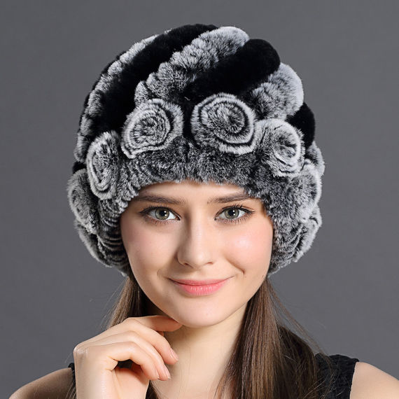 Knit Rex Rabbit Fur Beanie Hat