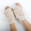 Thumbnail: Knit Fingerless Gloves with Rabbit Fur in Beige