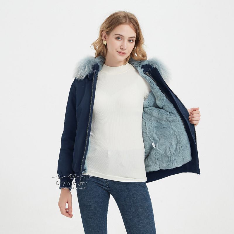 Thumbnail: Rex Rabbit Fur Lined Bomber Jacket  With Real Fur Collar