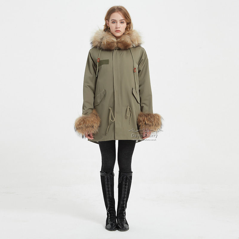 Thumbnail: Rabbit Fur Lined Parka Jacket With Real Fur Trim