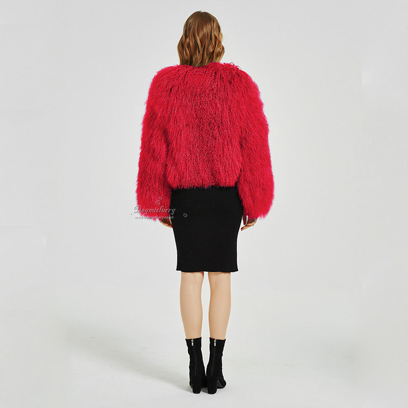 Thumbnail: Mongolian Sheepskin Wool Jacket in Red