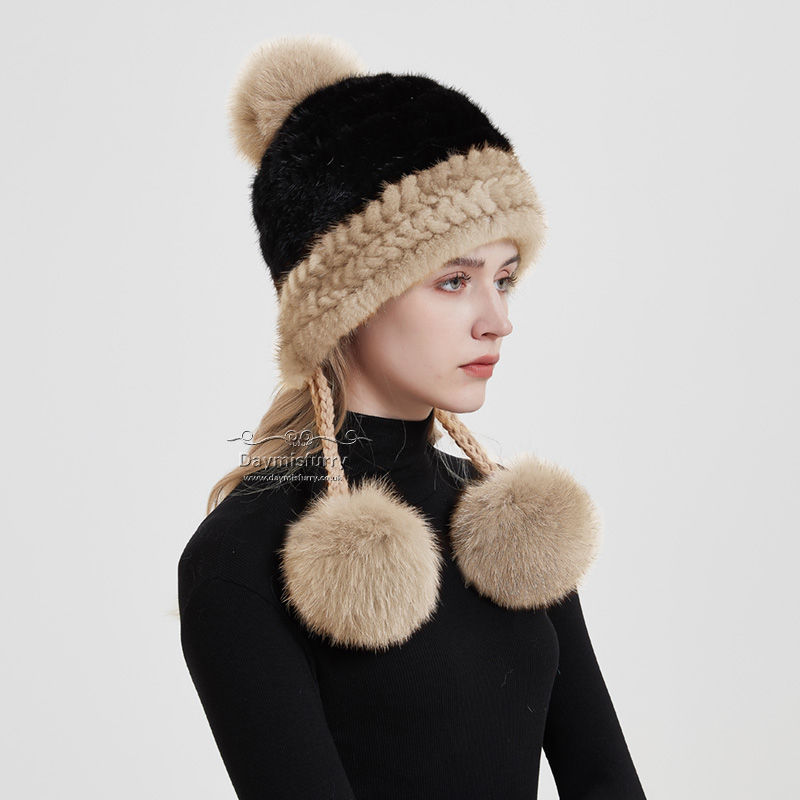 Thumbnail: Mink Fur Hat With Fox Fur Pom Pom
