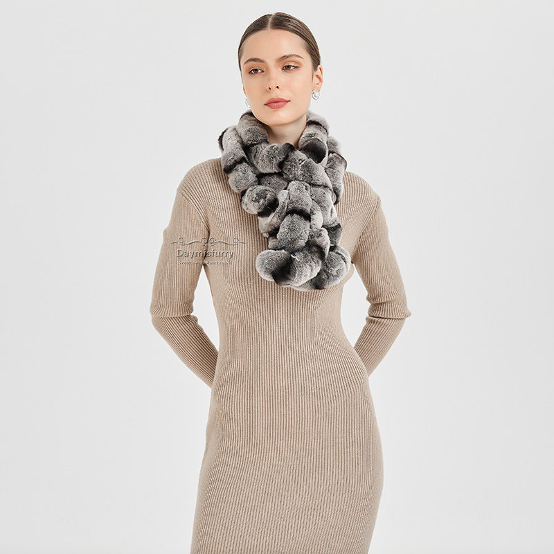 Thumbnail: Rex Rabbit Fur Scarf  in Chinchilla Print