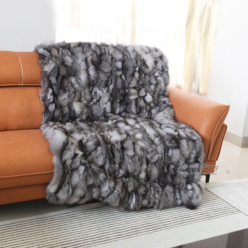 Thumbnail: Silver Fox Fur Blanket Carpet in Natural Colour