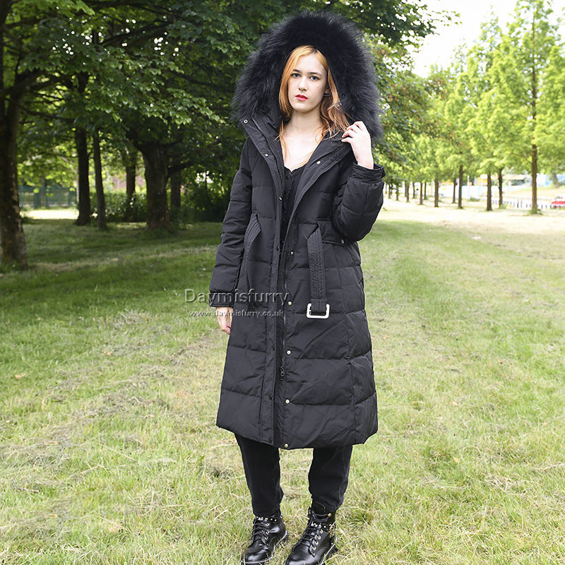 Thumbnail: Black Down Jacket With Raccoon Fur Trim