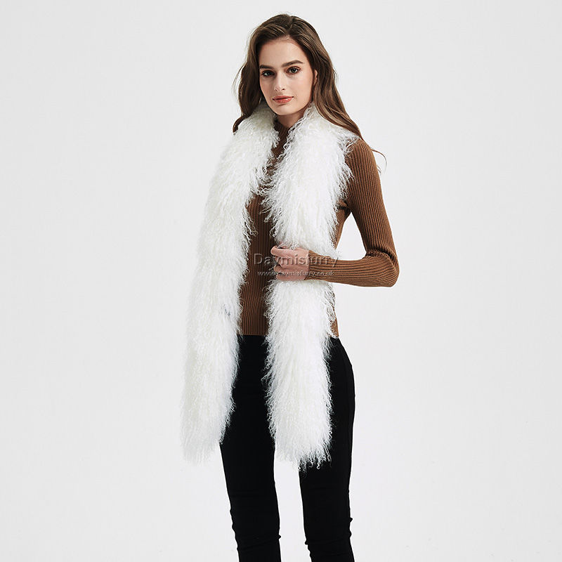 Thumbnail: Mongolian Sheepskin Wool Scarf in White