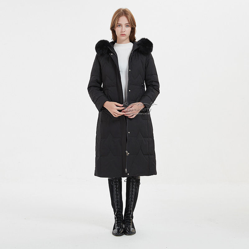 Thumbnail: Down Coat With Fox Fur Collar in Black