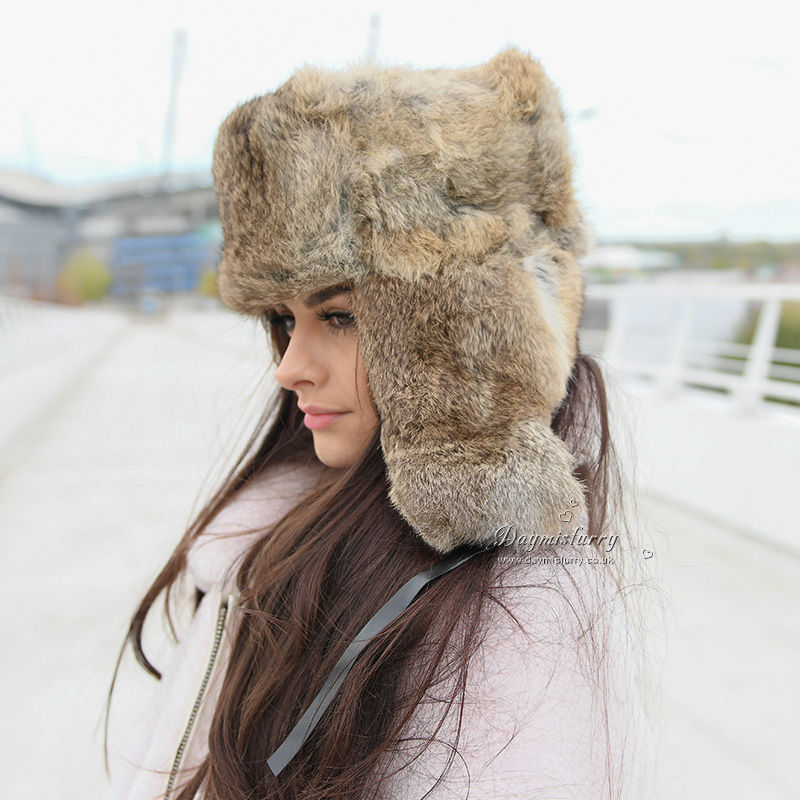 Thumbnail: Natural Tan Rabbit Fur Trapper Hat
