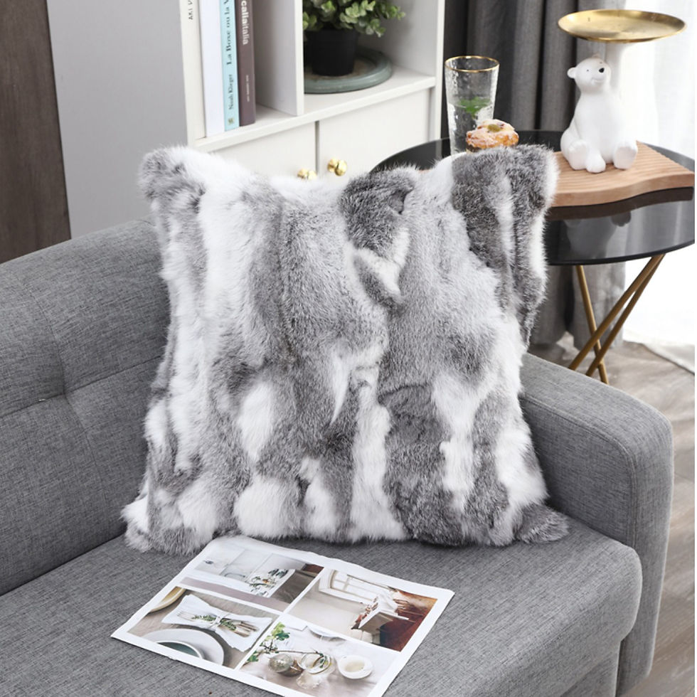 Thumbnail: Pieced Rabbit Fur Pillow Cover In Natural Grey