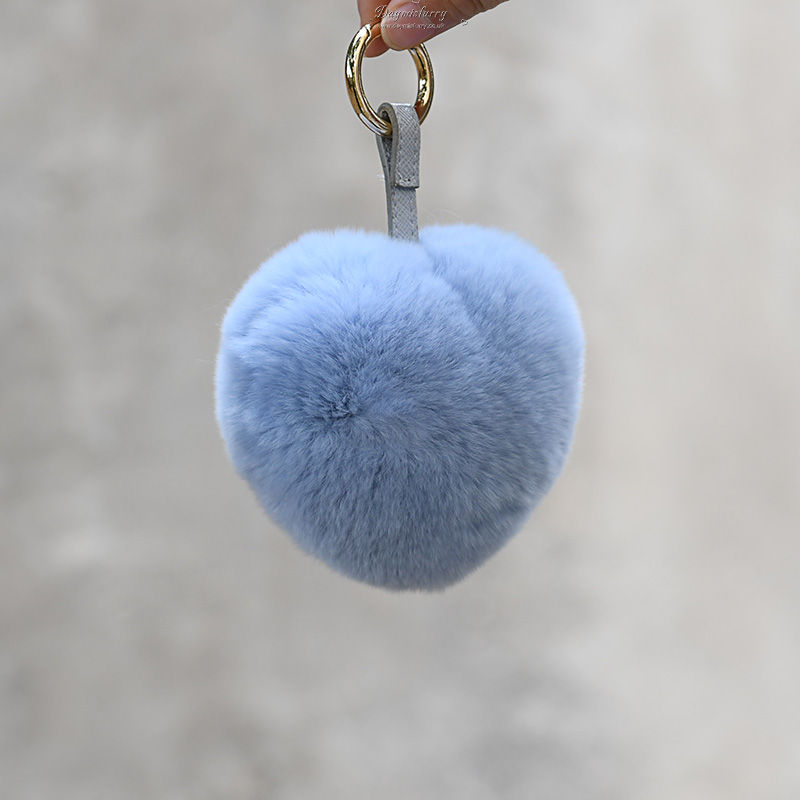 Thumbnail: Rex Rabbit Fur Love Heart Bag Charm
