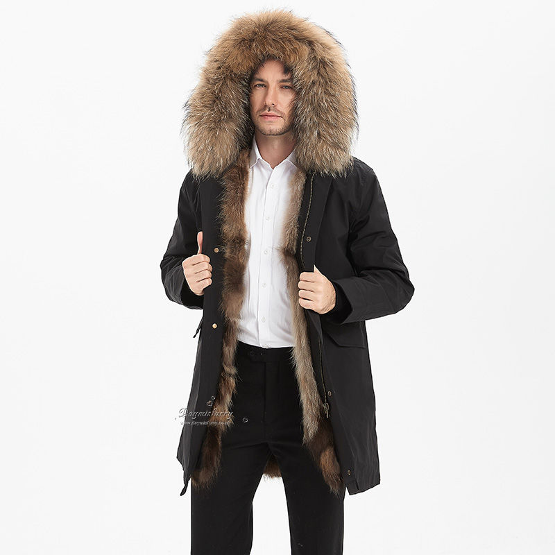 Thumbnail: Men's Raccoon Fur Lined  Waterproof Parka with Real Fur Collar