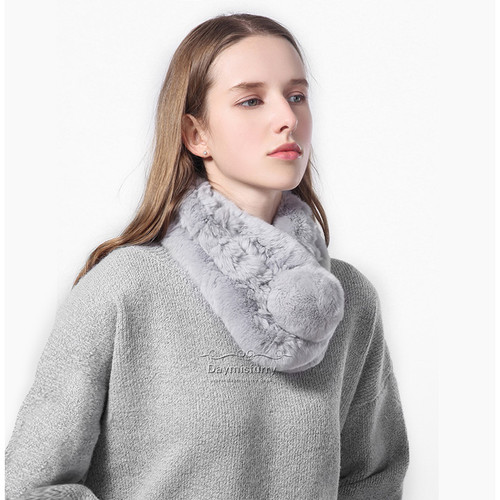 Rex Rabbit Fur Scarf in Grey daymisfurry