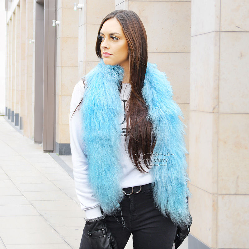 Thumbnail: Mongolian Lamb Fur Scarf in Sky Blue