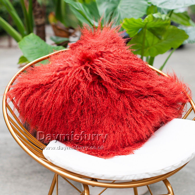 Thumbnail: Mongolian Sheepskin Wool Pillow / Cushion Case in Red