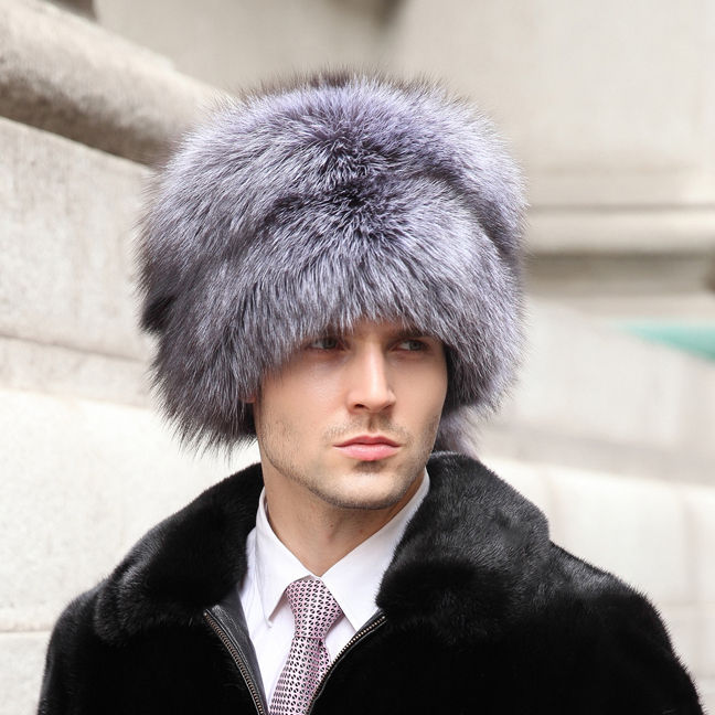 Thumbnail: Silver Fox Fur Hat With Fox Tail