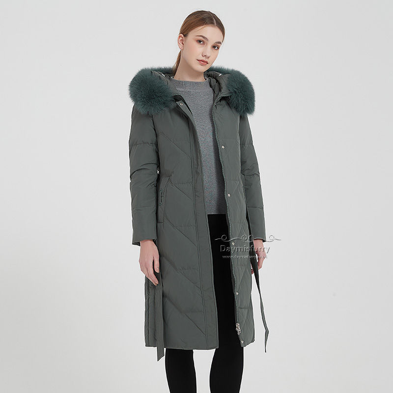 Thumbnail: Down Coat With Fox Fur Collar in Olive