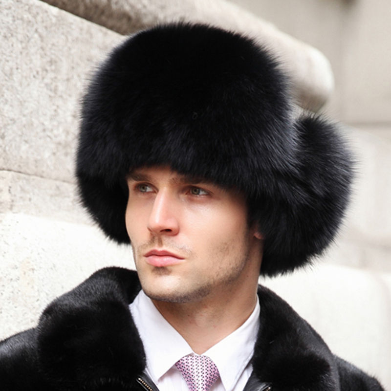Thumbnail: Unisex Fox Fur Trooper Hat in Black