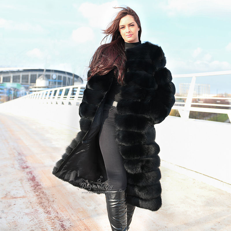 Thumbnail: Fox Horizontal Fur Coat in Black