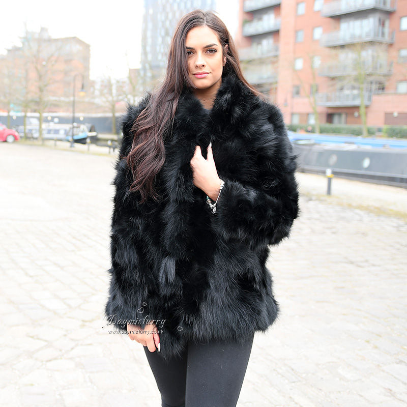 Thumbnail: Black Raccoon Fur Jacket